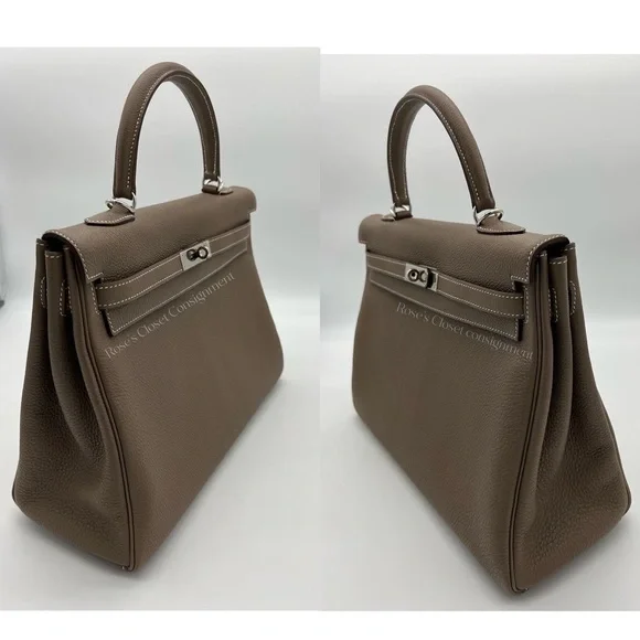 Authentic Hermès Togo Retourne Kelly 35 in Etoupe - Picture 5 of 11